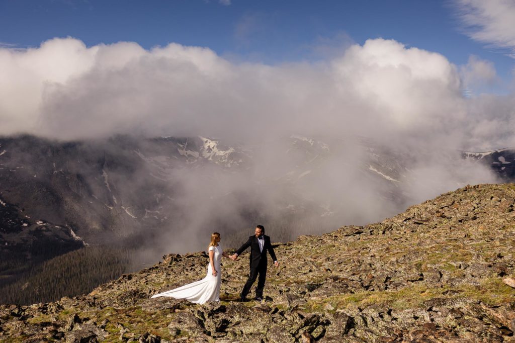 A Rocky Mountain National Park Colorado sunrise hike before their wedding ceremony in Estes Park