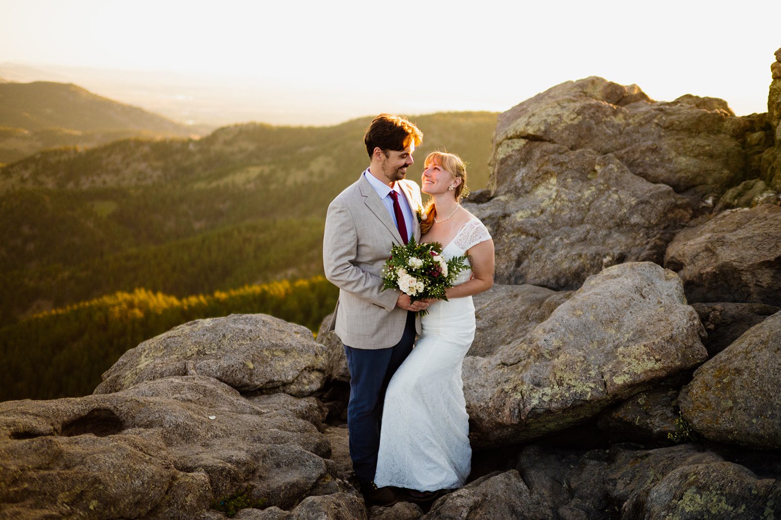 bridal portraits at sunrise for Lost Gulch Overlook elopement 