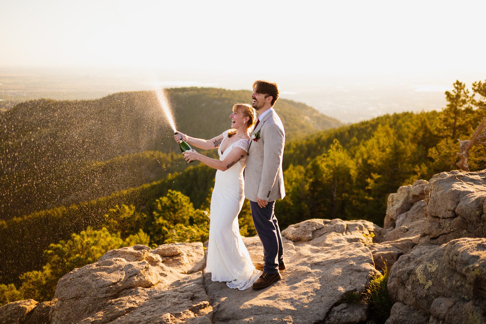 celebratory champagne after Lost Gulch Overlook elopement ceremony 