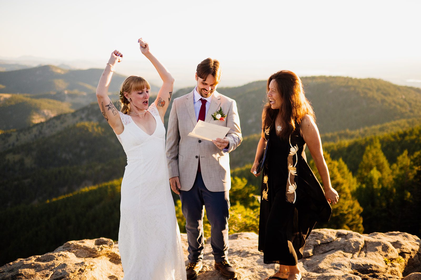 bride and groom are husband and wife after Lost Gulch Overlook sunrise elopement 