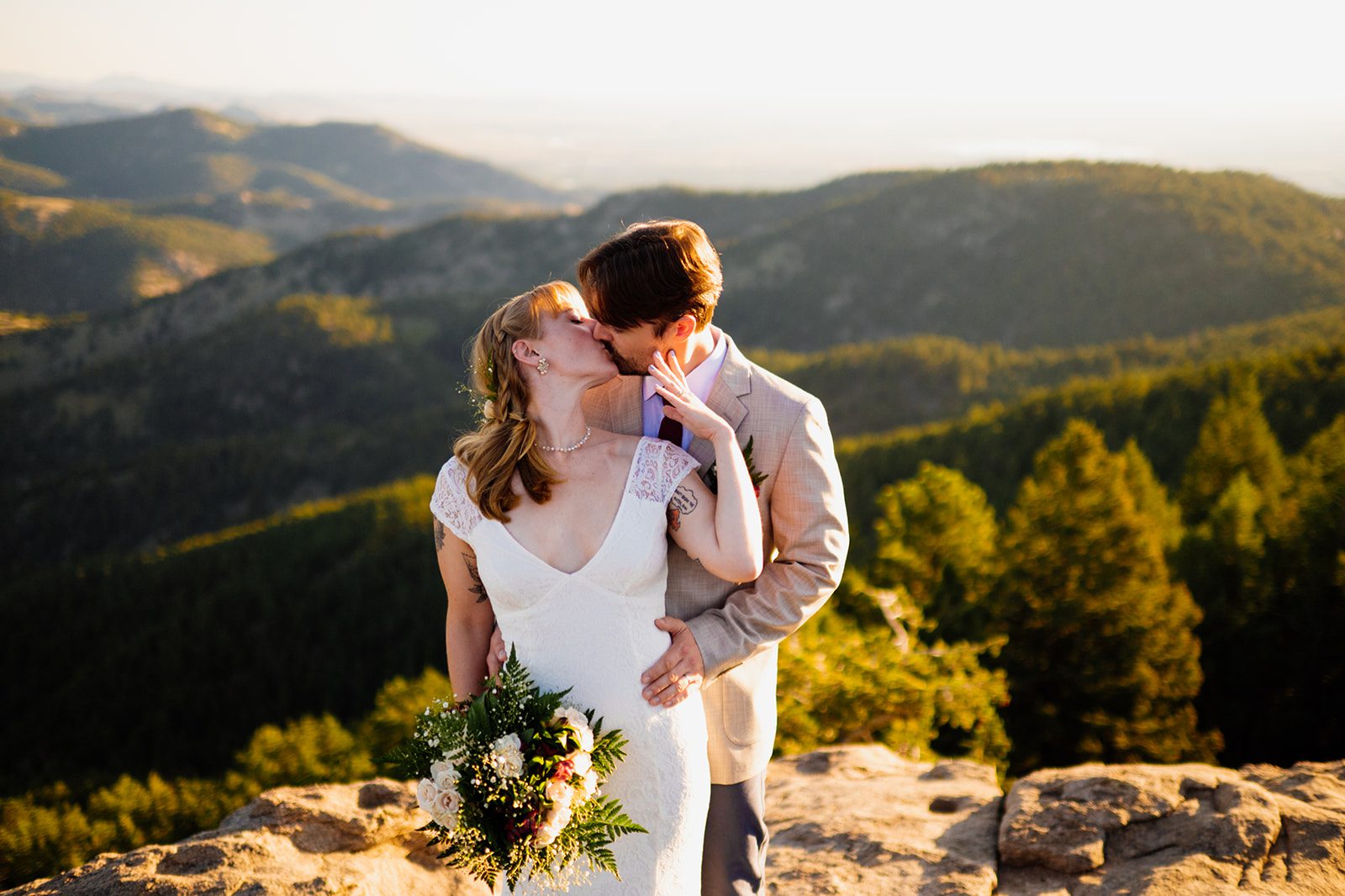 bride and groom at sunrise at Lost Gulch Overlook elopement 
