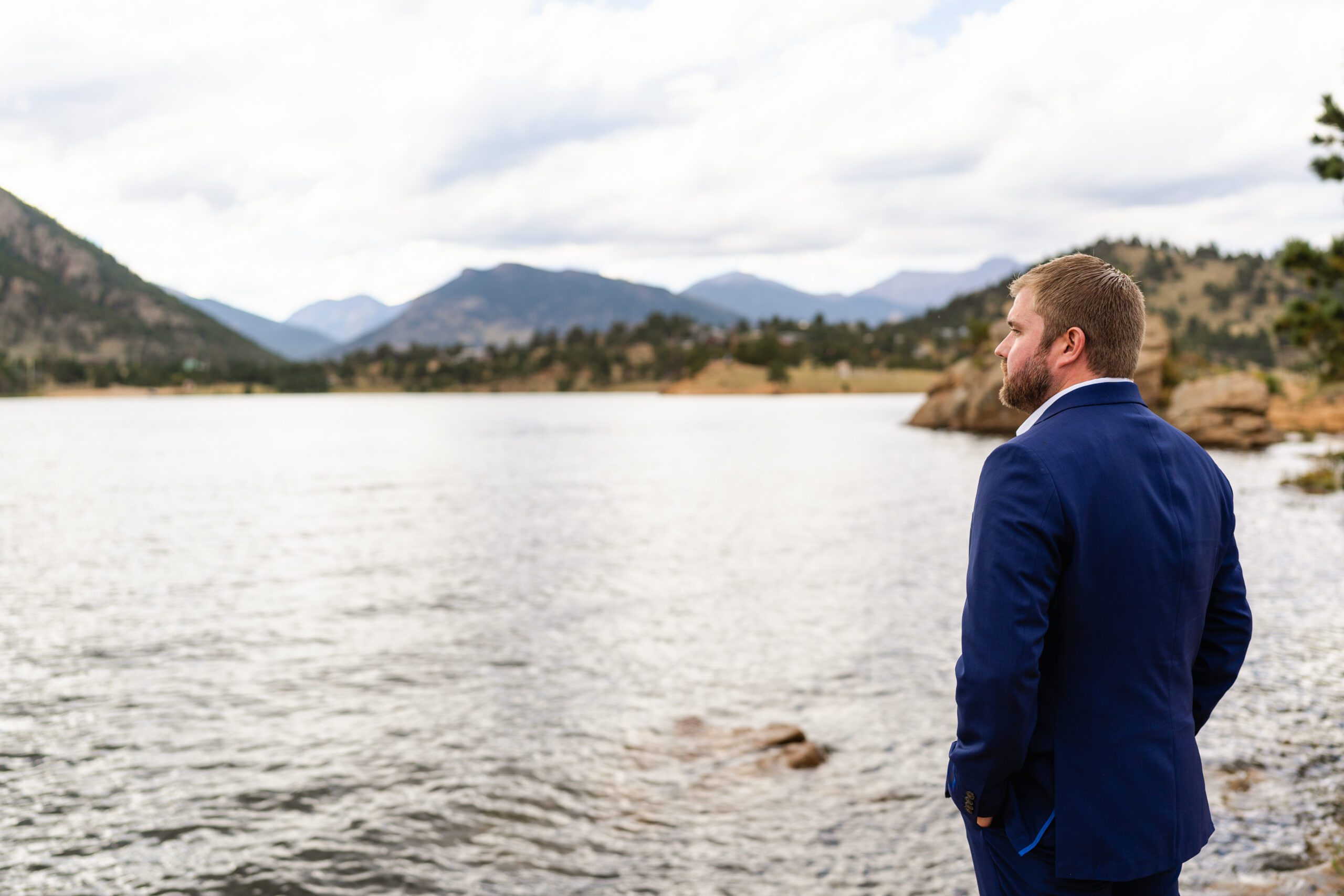 Groom waits for his bride at their  Bear Lake elopement. 