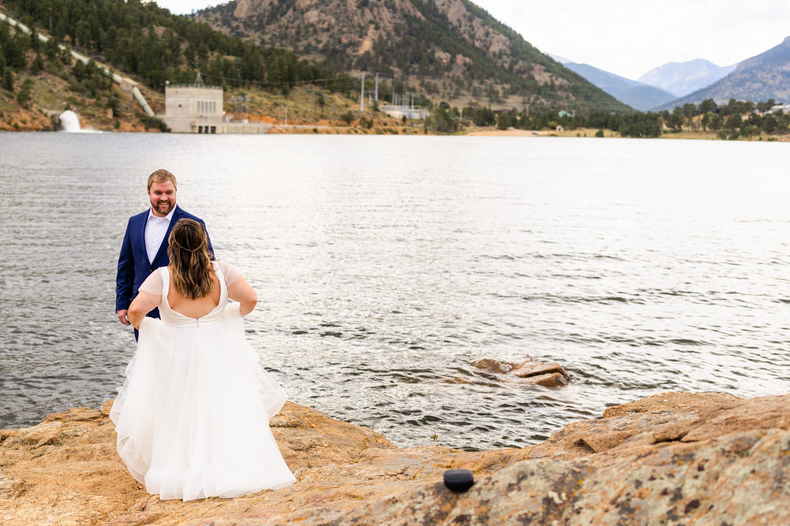 Groom turns around to see his bride for the first time during their  Bear Lake elopement.