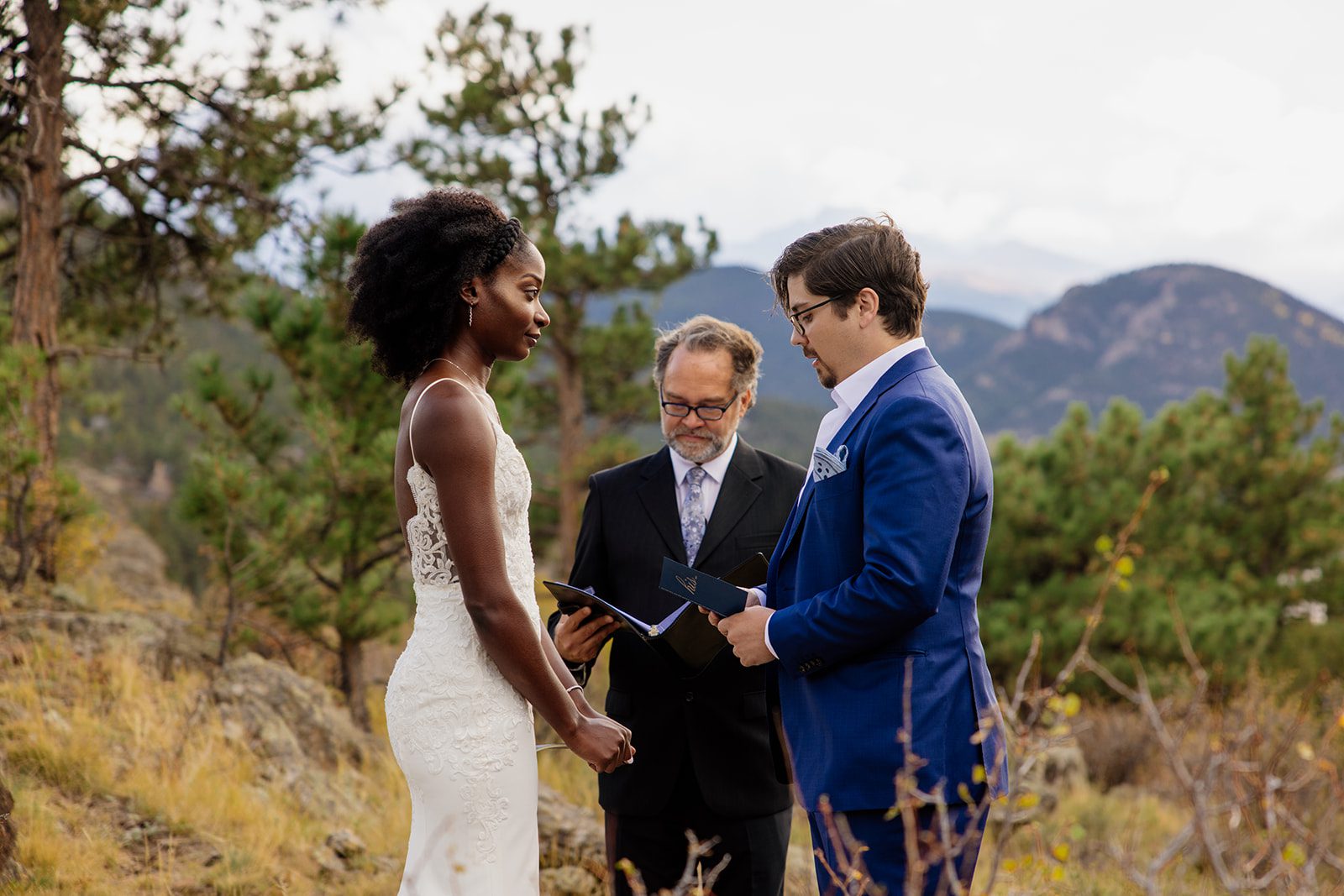 groom reads vows at Knoll Willows Elopement.