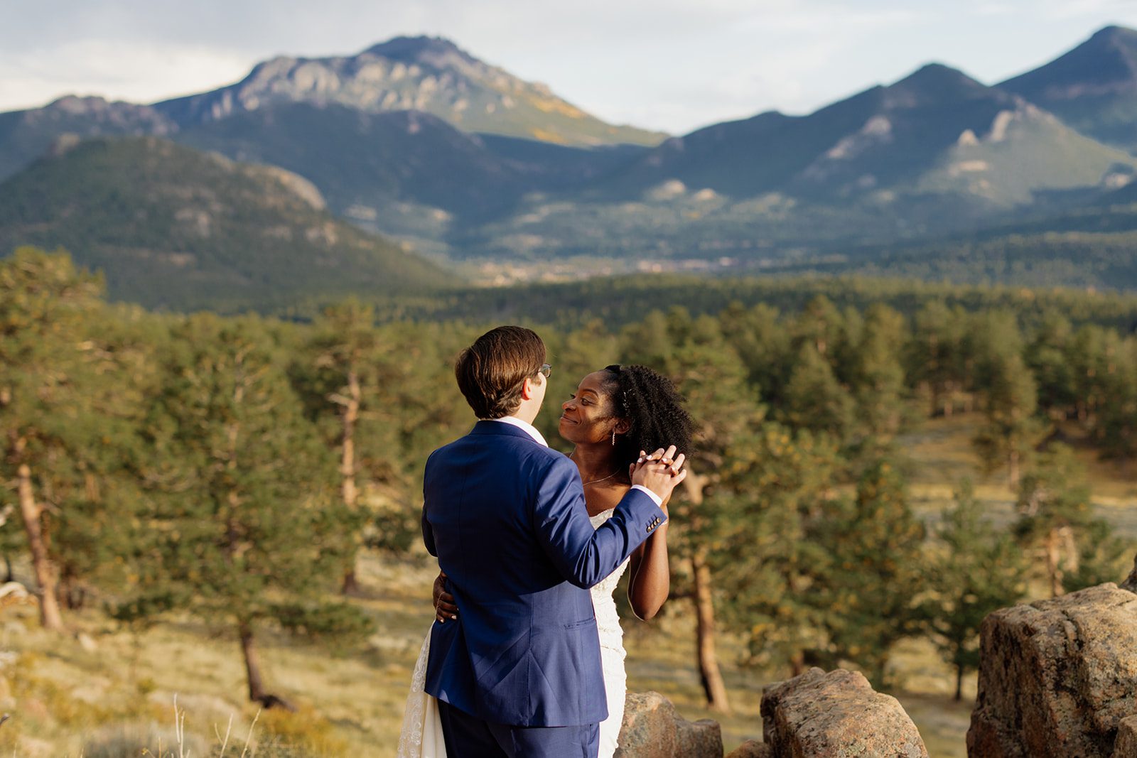 bride and groom first dance in rocky mountain national park. 