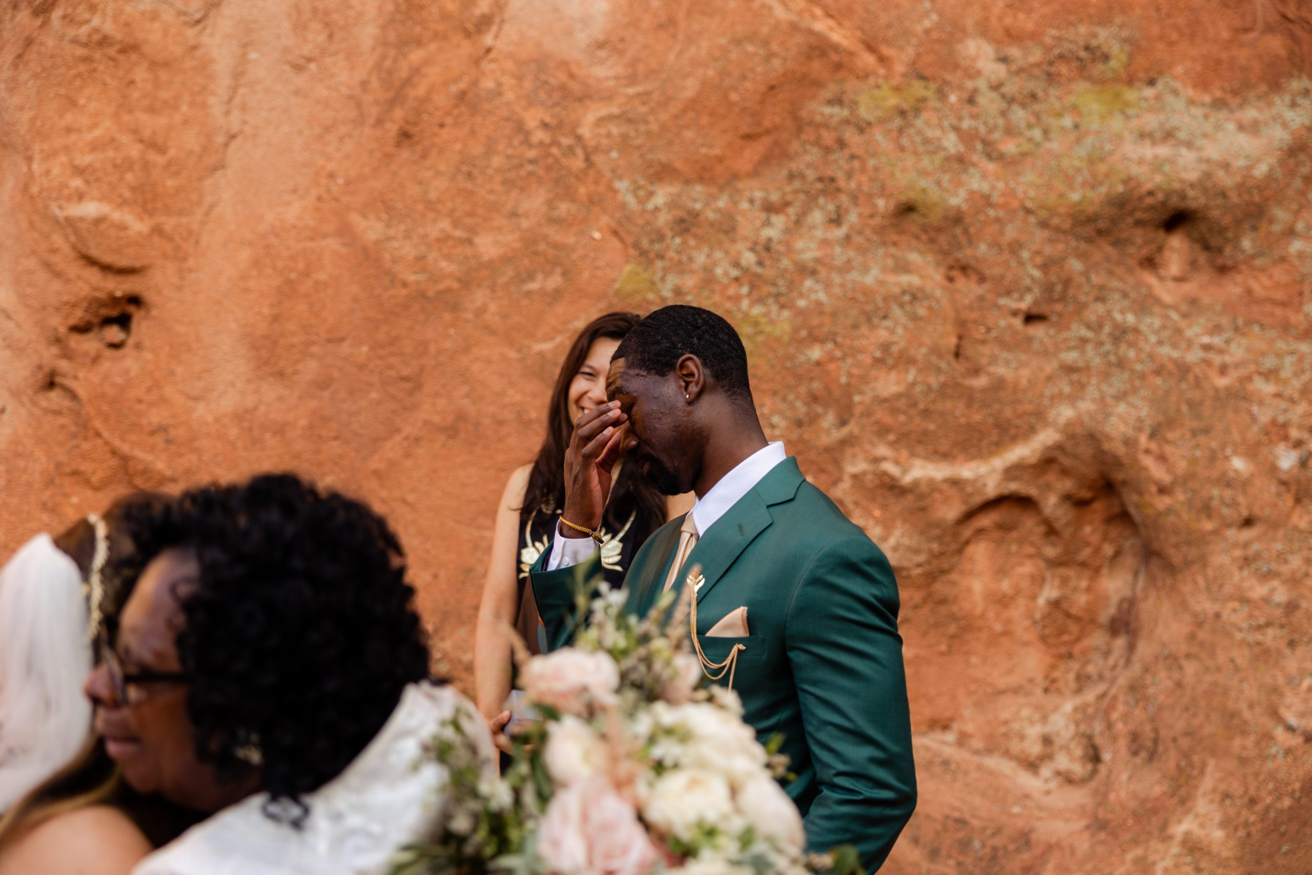 Groom weeps after his elopement ceremony at the Garden of the Gods. 