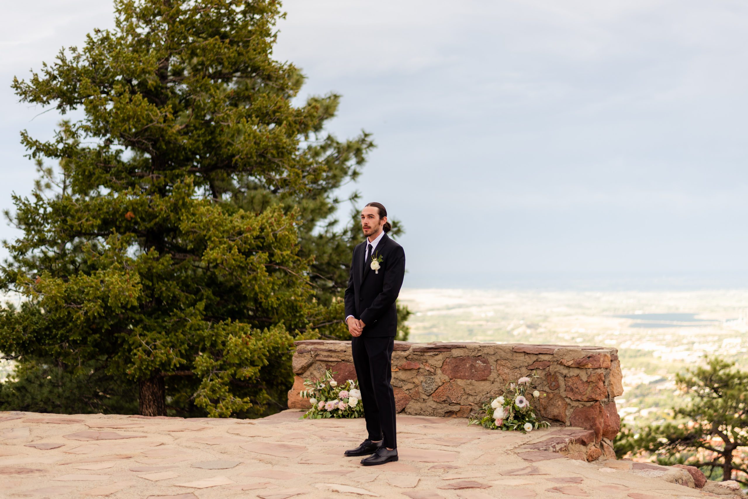  The groom stands at the altar at Sunrise Amphitheater.