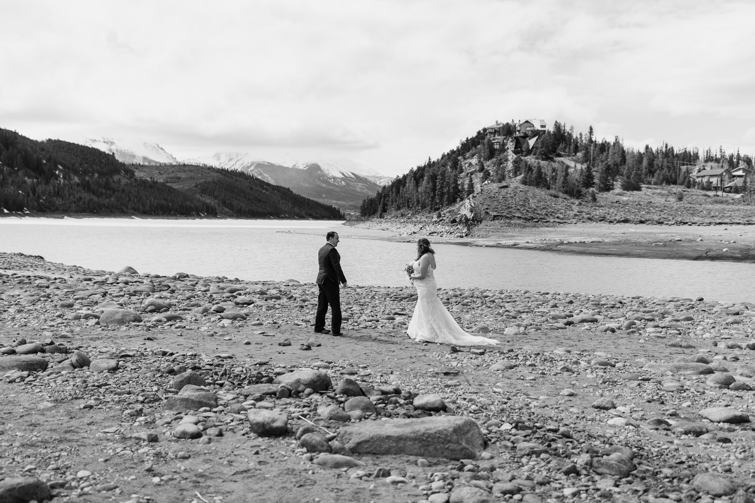 The groom sees his wife for the first time on their elopement day. Before their ceremony at Sapphire Point Elopement.