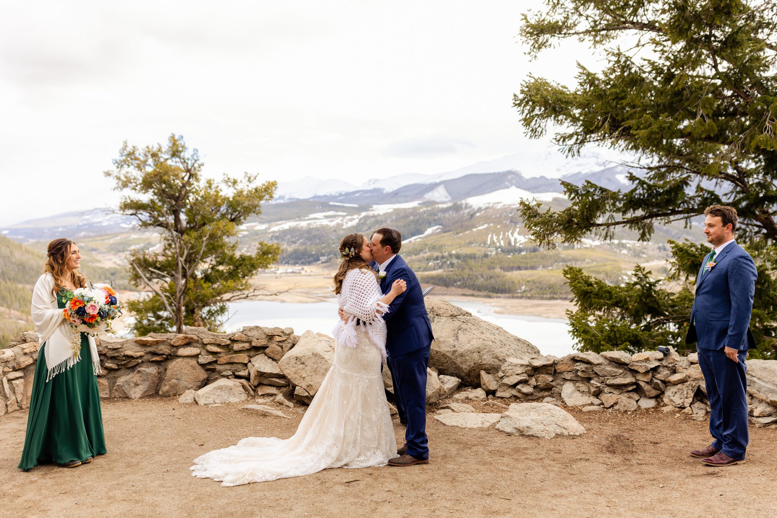 The bride and groom during their first kiss at the Sapphire Point Elopement ceremony! 