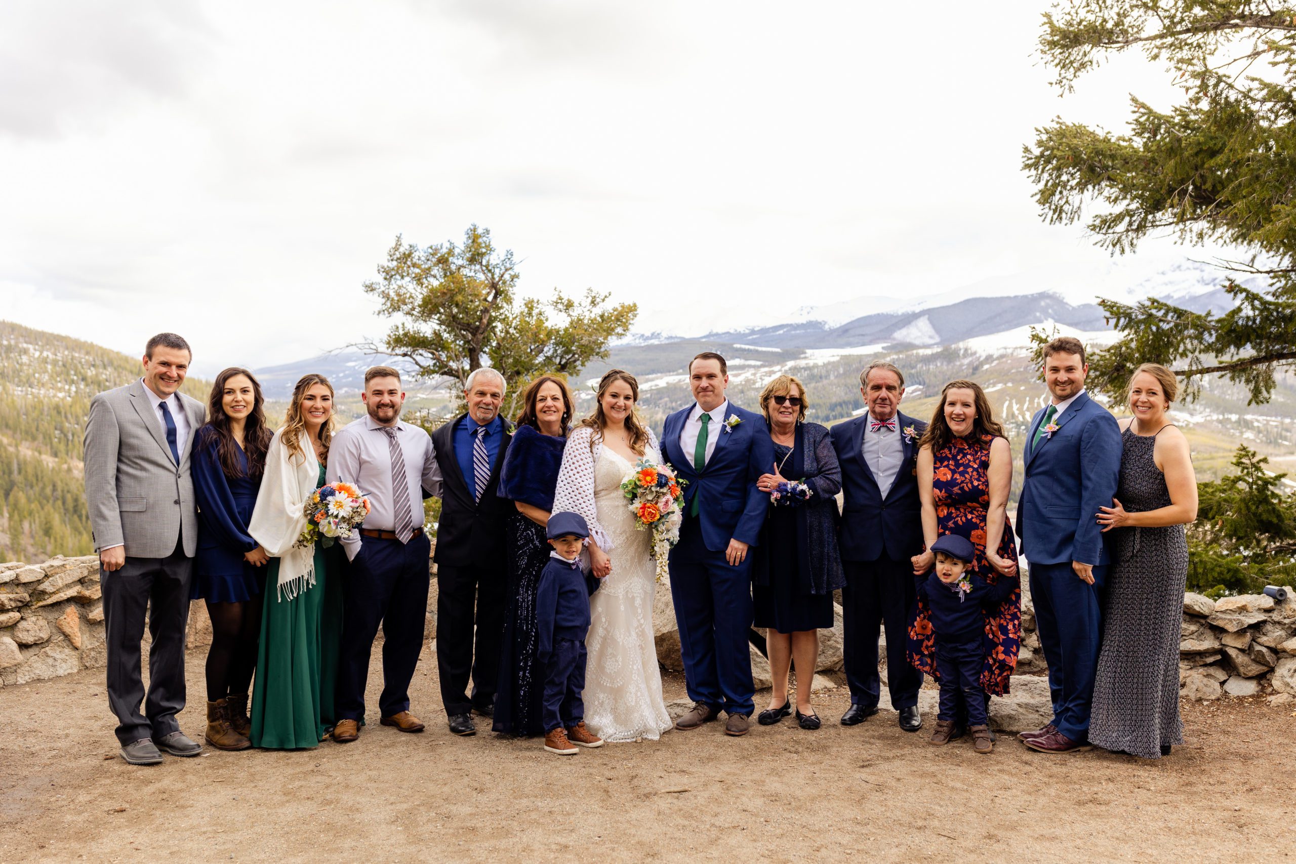 A group shot of their families after their Sapphire Point Elopement ceremony. 