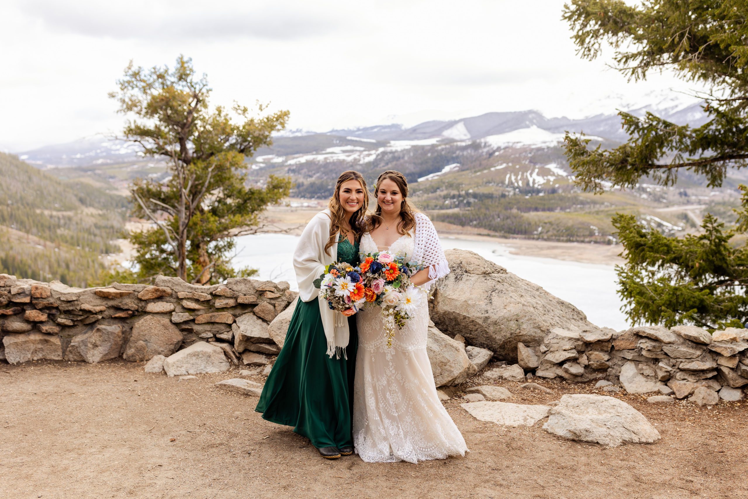The bride with her sister at her Sapphire Point Elopement ceremony. 