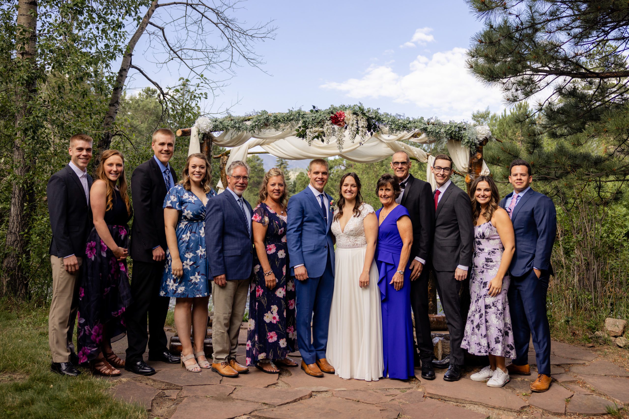 Both families at their wedding reception at Romantic RiverSong Inn in Estes Park.