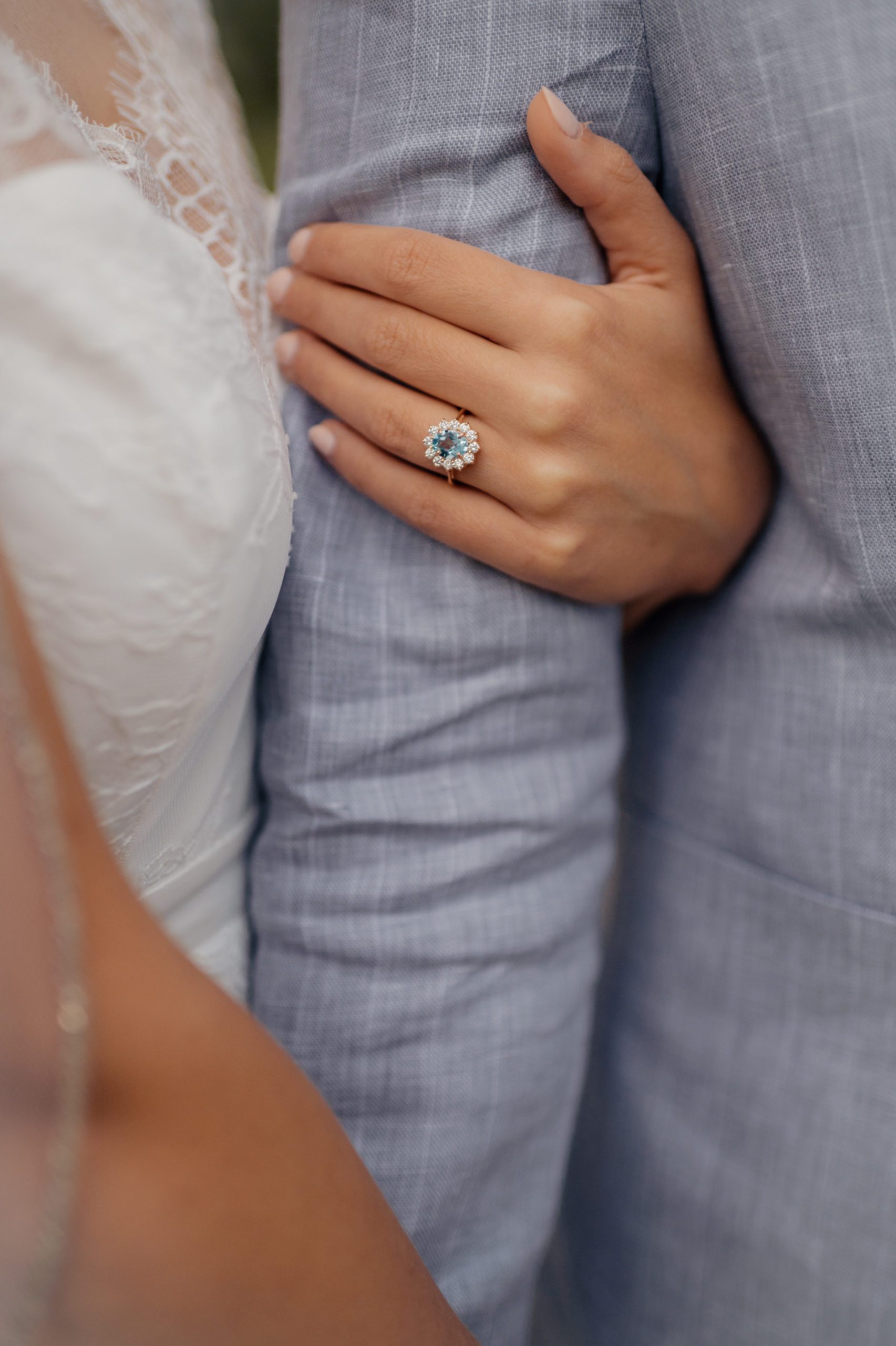 A close up shot of the bride's beautiful ring from their Knoll Willows elopement at Estes Park. 