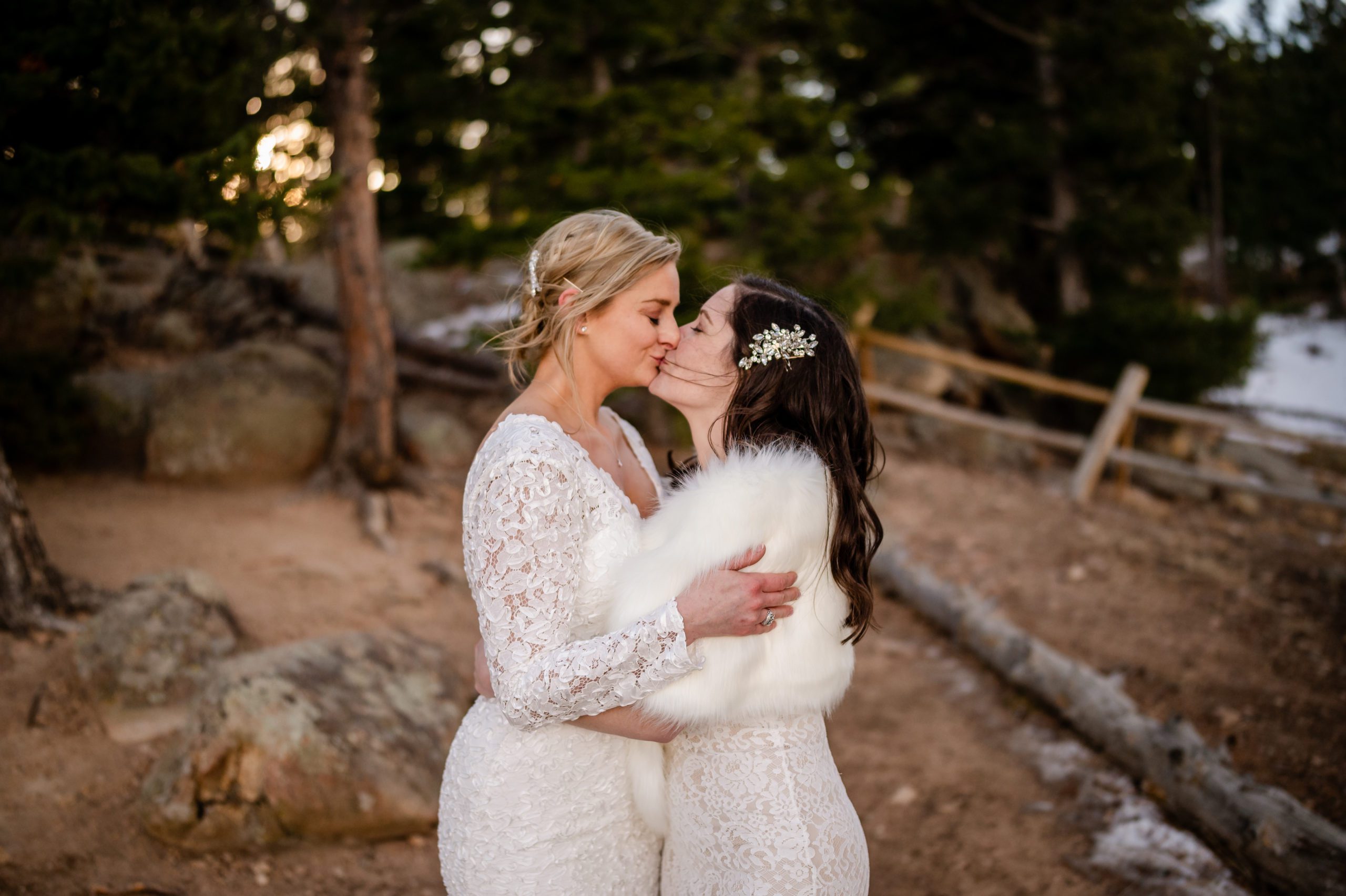 A close up of the brides kissing at their Lost Gulch elopement. 