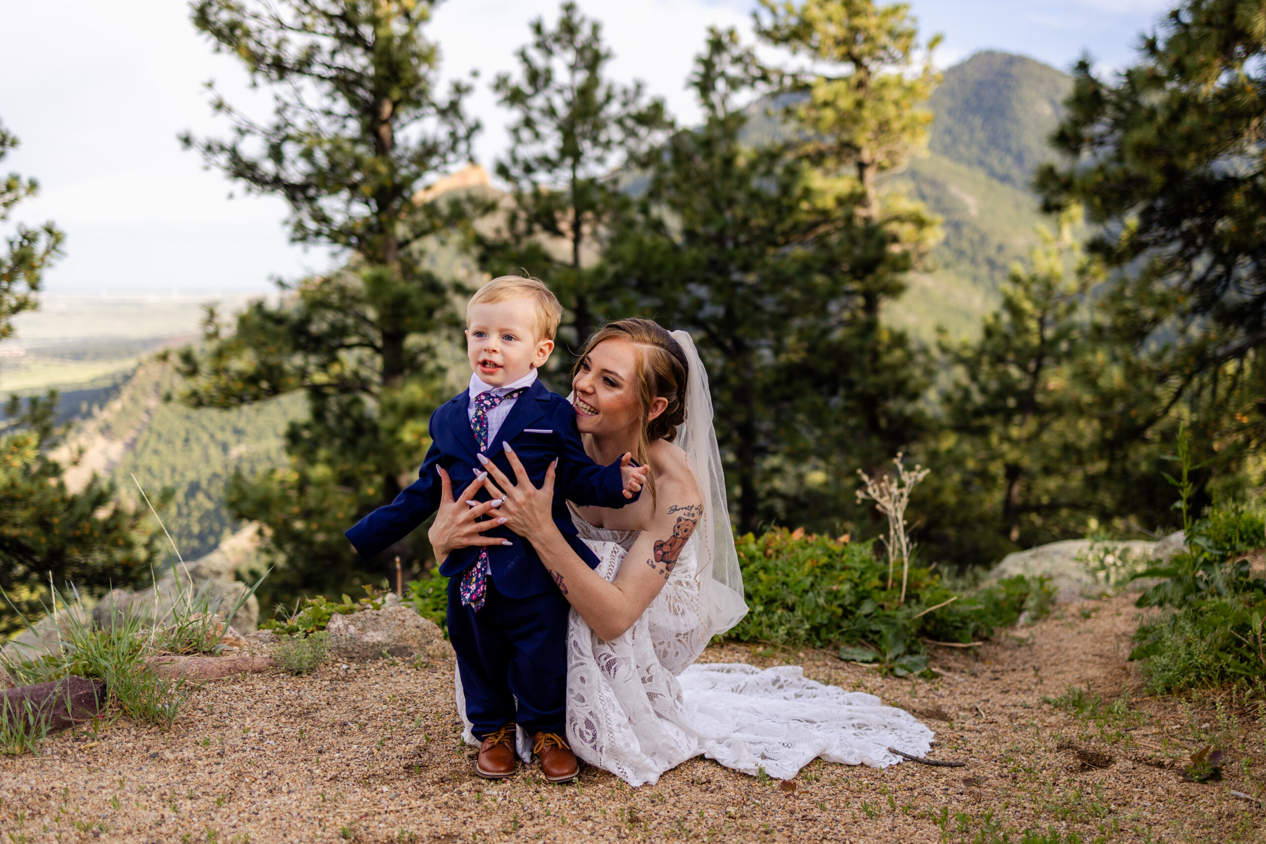 the bride and her son at Sunrise Amphitheater after their Elopement ceremony.