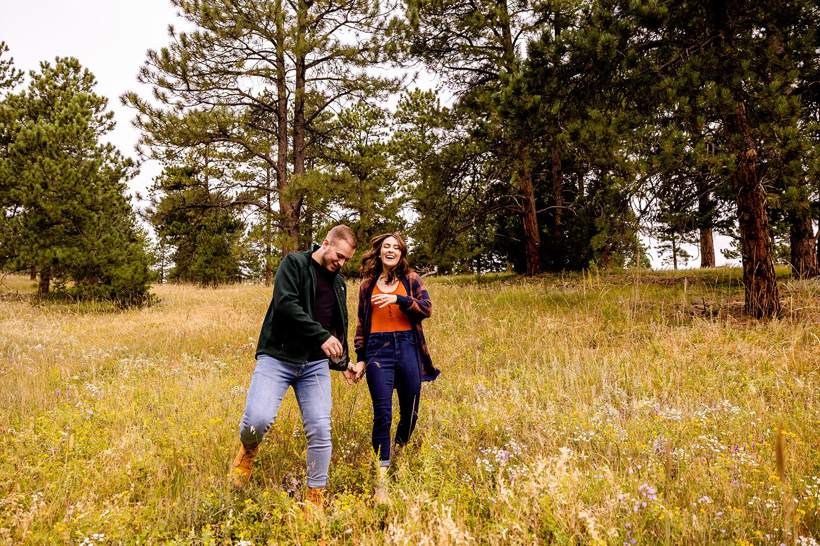 Hiking engagement photos on Boulder OSMP trail