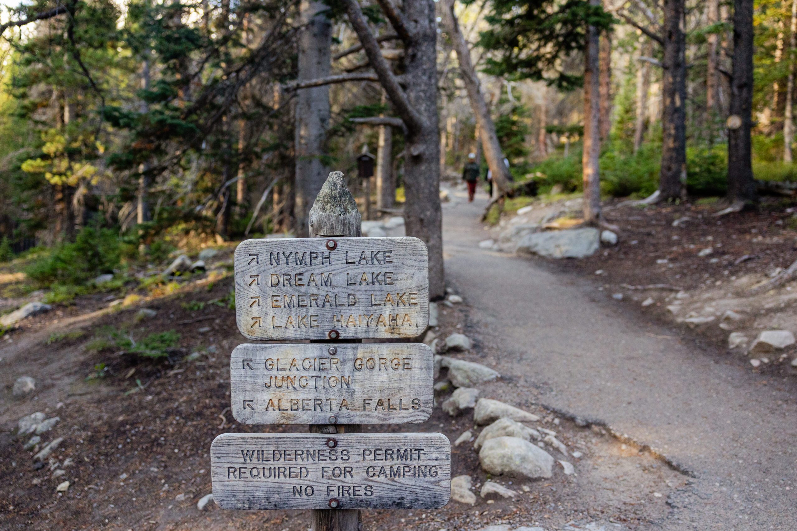 Signage at their Dream Lake elopement. 