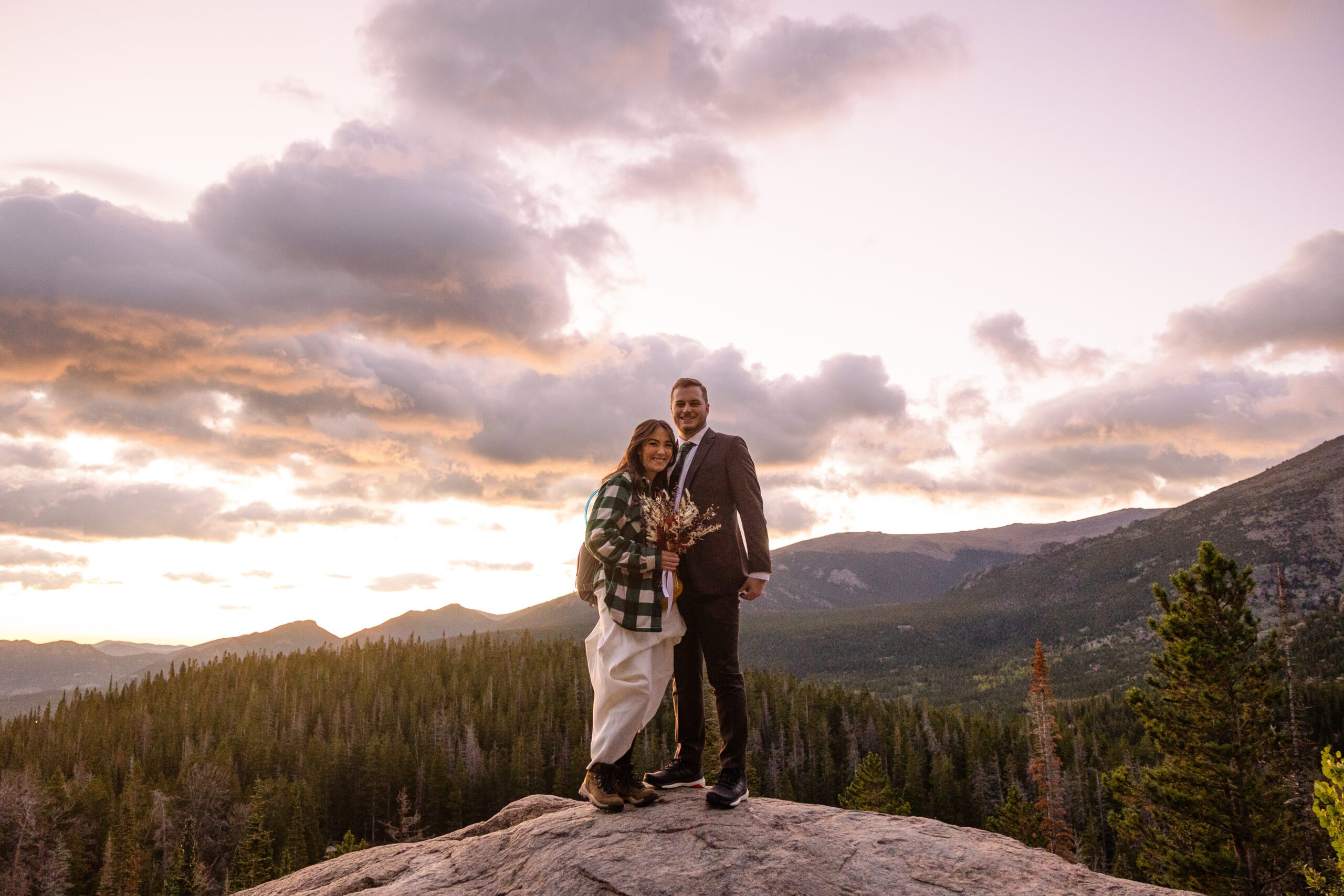 Bride and groom after their first look at their Dream Lake elopement. 