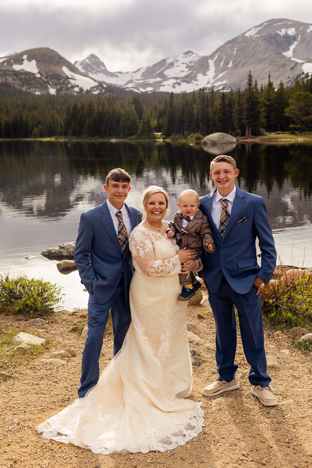 bride with her boys at Brainard Lake.