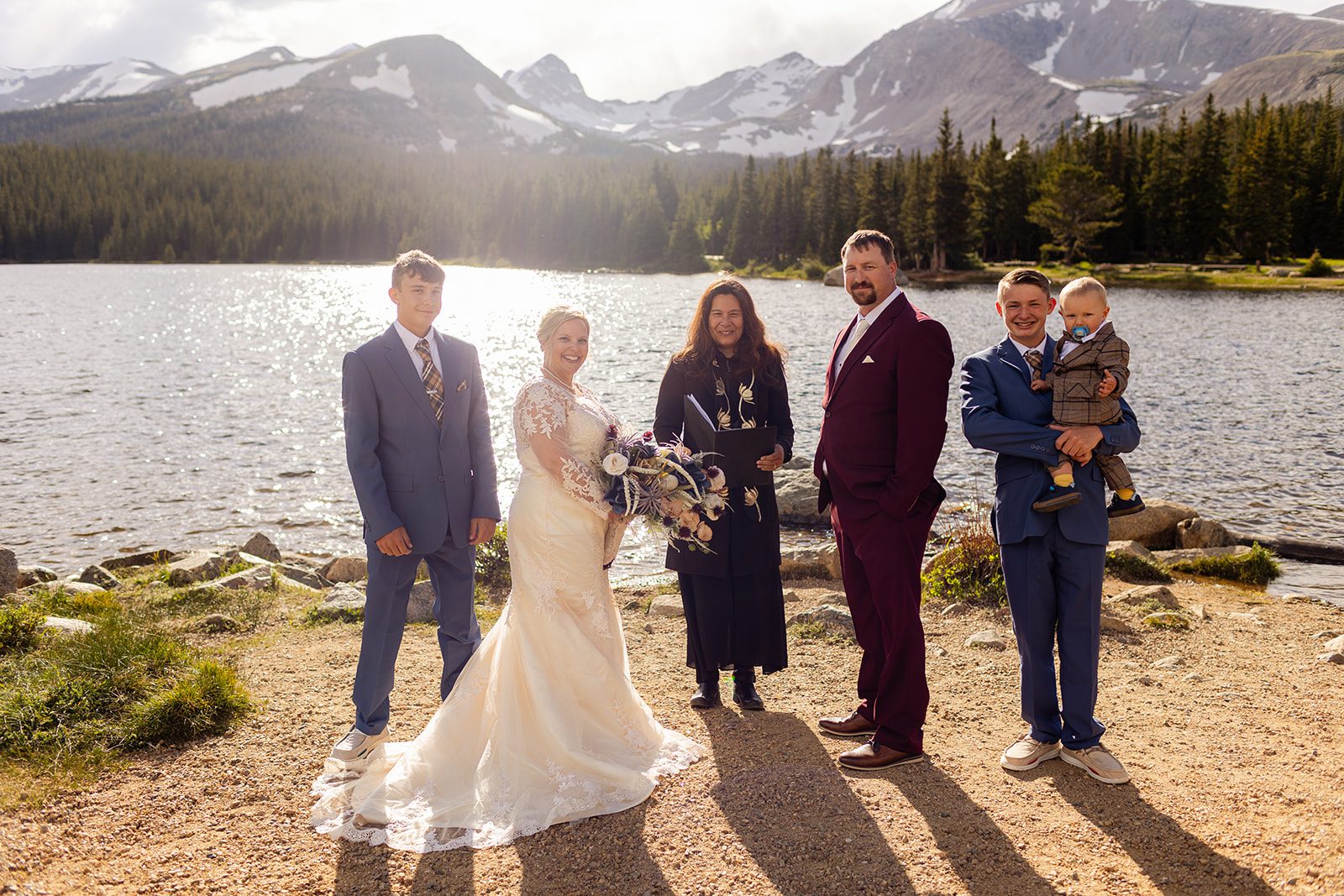 before Brainard Lake wedding ceremony with family.