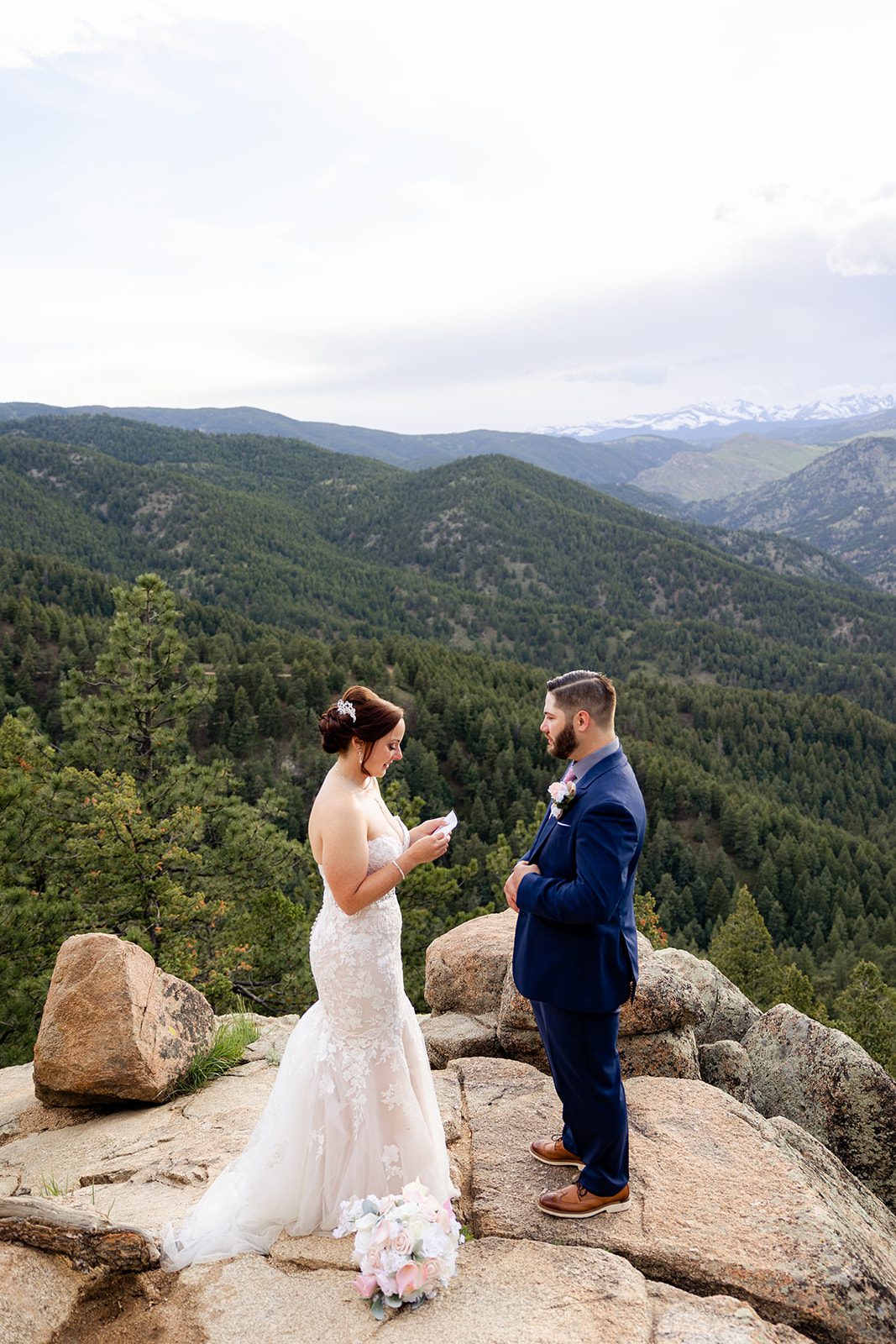 Bride reading her vows durig their Boulder ceremony elopement with videography.