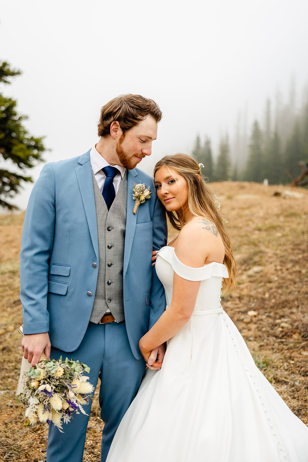 Bride and groom at Estes Park Colorado Hidden Valley Elopement in Rocky Mountain National Park