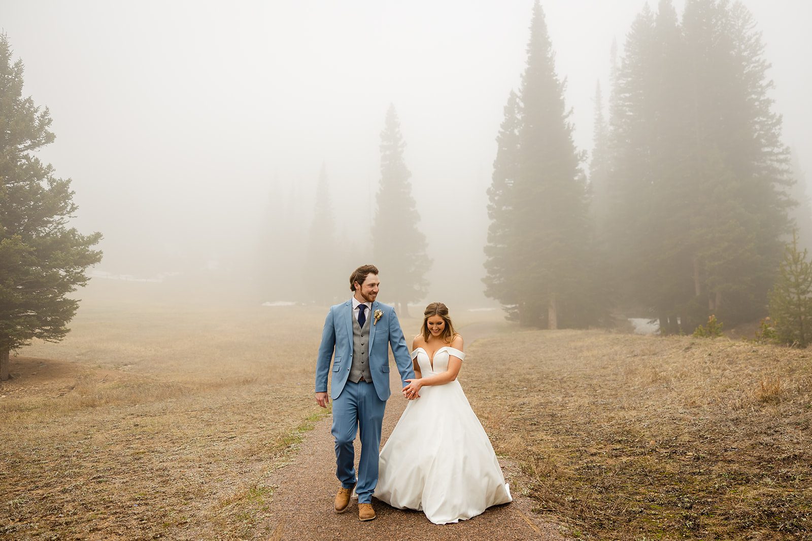 Bride and Groom portraits at Estes Park Colorado Hidden Valley Elopement in Rocky Mountain National Park