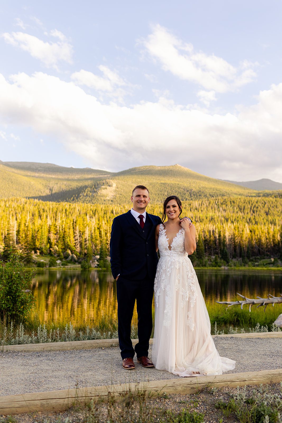 Bride and groom in Rocky Mountain National Park after their summer elopement