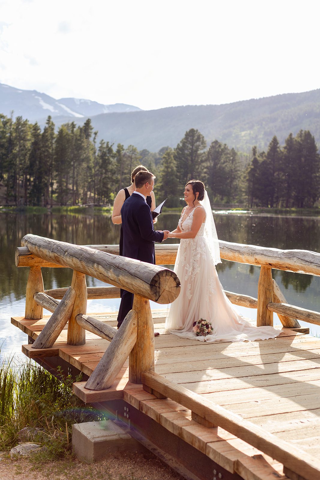 Summer elopement ceremony at sunset in Rocky Mountain National Park