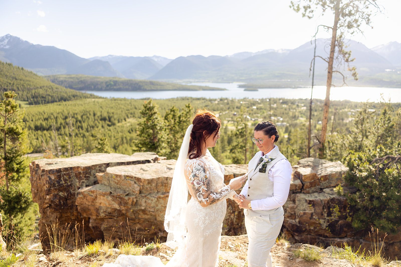 bride reading vows to her partner during  Summit County Elopement
