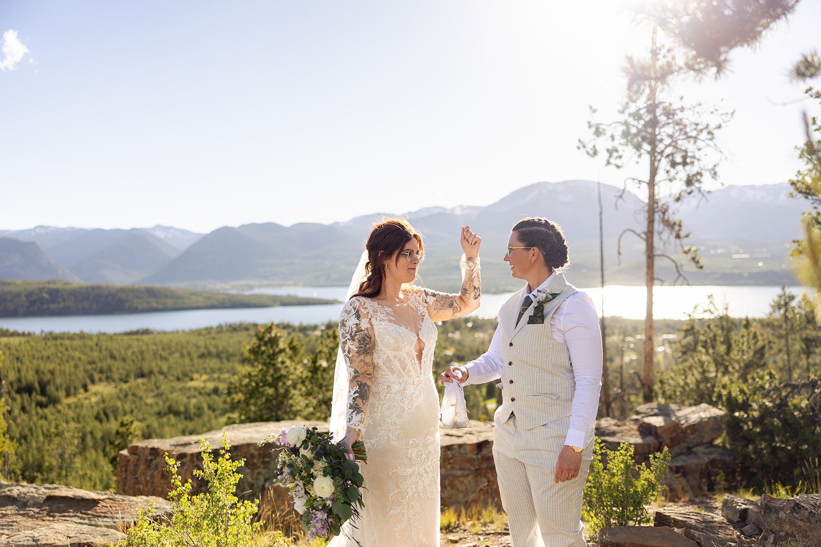 Couple celebrating during their  Summit County Elopement ceremony. 