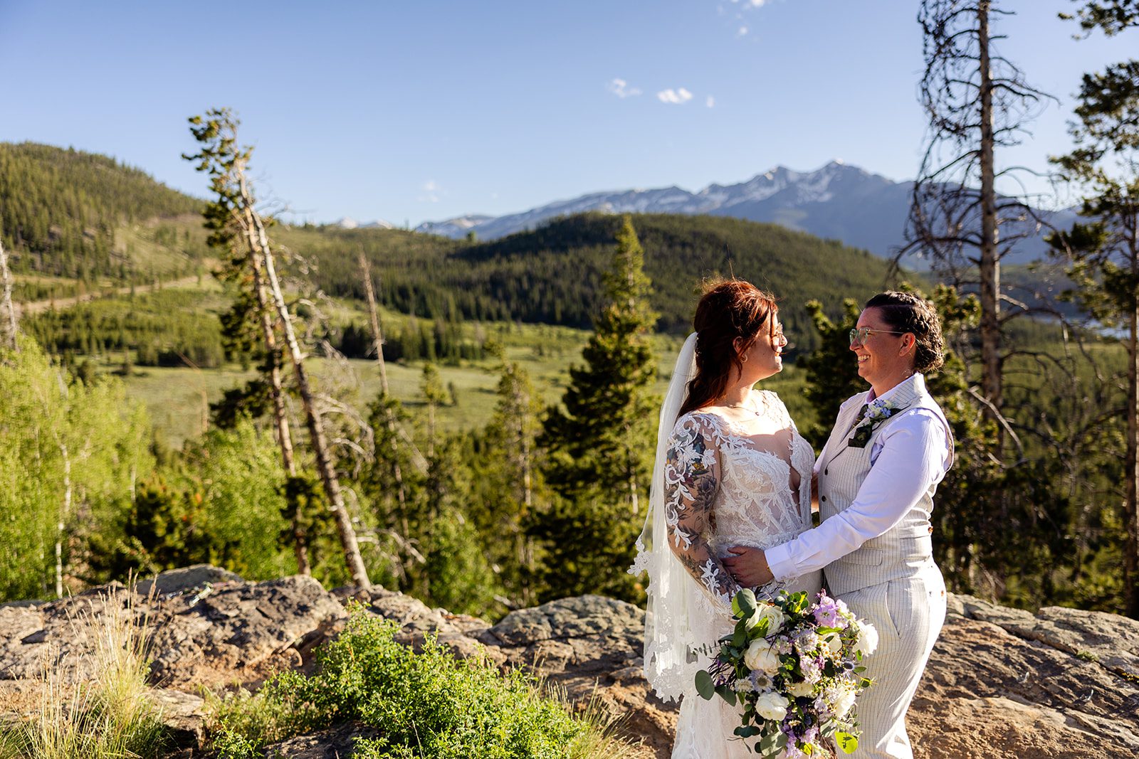 newlyweds locking eyes after Summit County Elopement ceremony. 