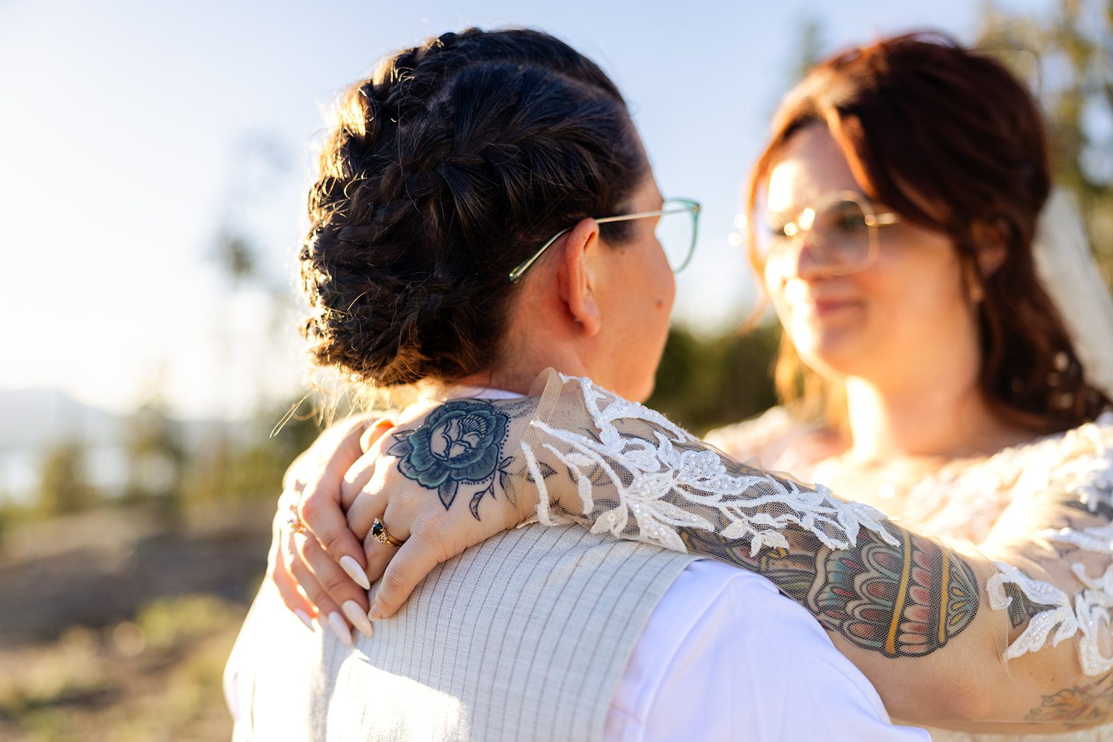 tattooed brides at Elopement in Colorado. 