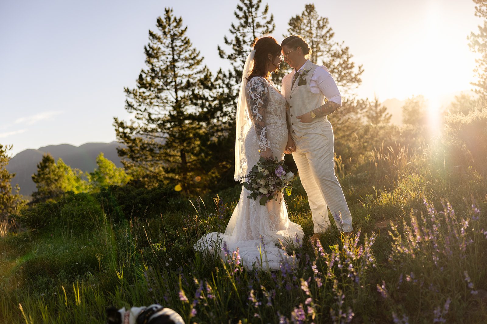 sunset photo of couple at Summit County Elopement in Colorado. 