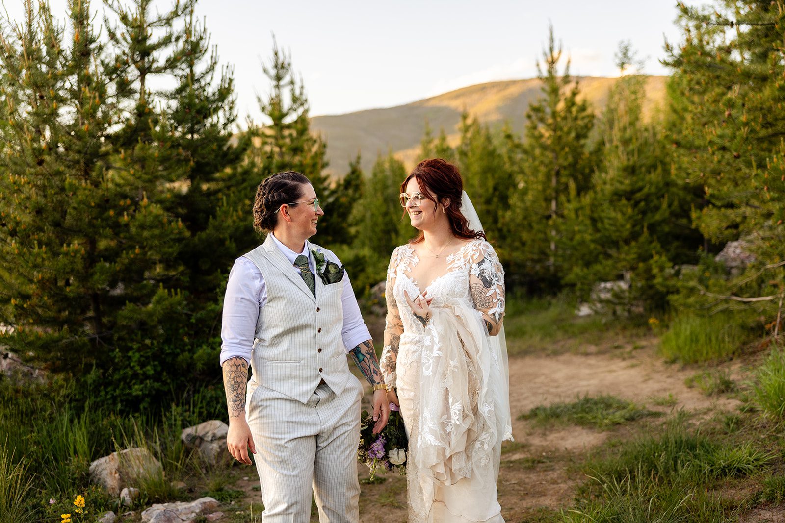 sunset phot of two brides during their Summit County Elopement