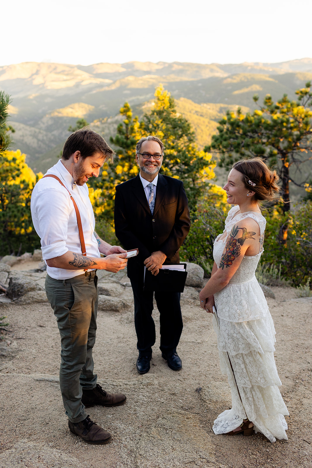Groom reads his vows during Sunrise Elopement at Artist Point