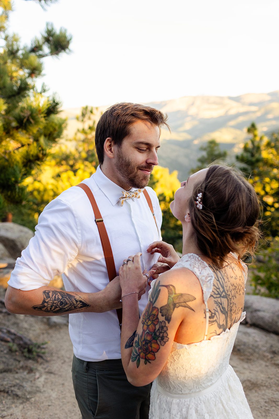 bride and groom looking at each other after elopement ceremony at Artist Point.