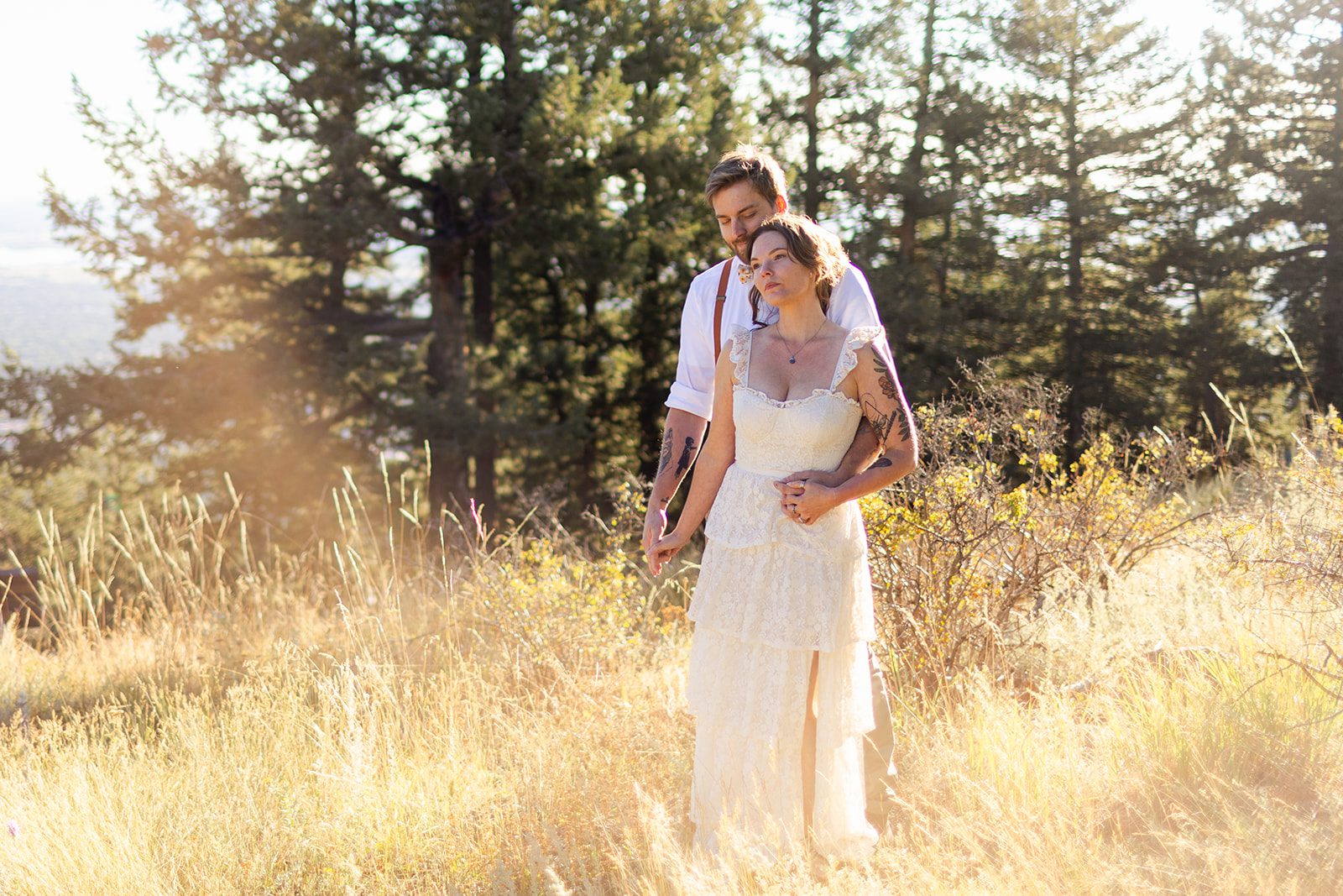 bride and groom at sunrise elopement at artist point. 