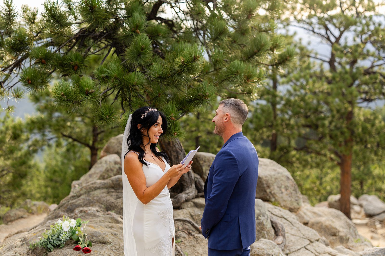 bride reading vows during elopement ceremony