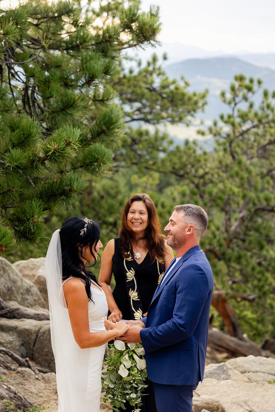 Bride and groom during Artist point elopement ceremony 