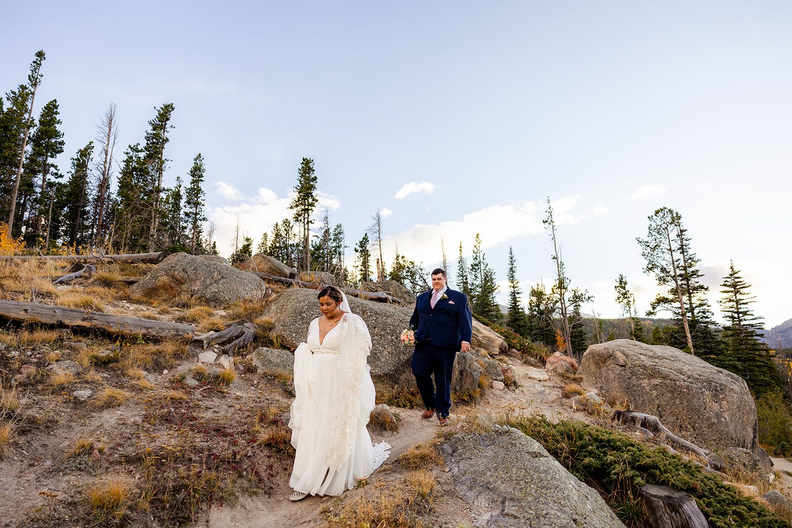Bride and groom bridal portraits in Rocky Mountain National Park. 